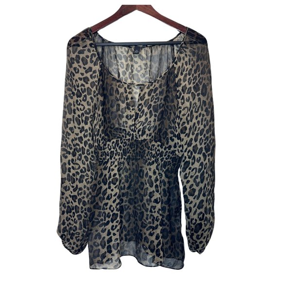 SOLD sheer silk cheetah print long sleeve shirt inc international concepts 14 - Picture 5 of 15